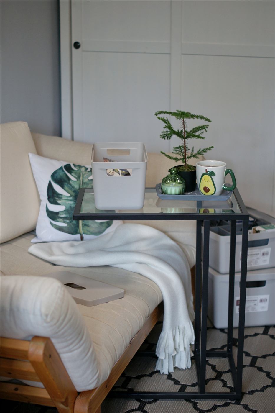 Flexistore box on a side table next to a sofa
